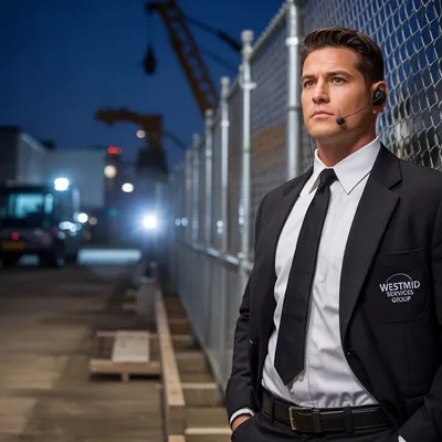 Professional executive security officer providing protection at night