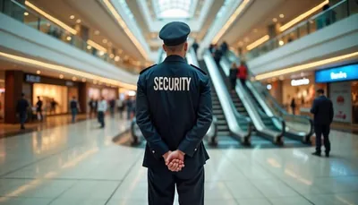 Professional security officer monitoring a shopping mall