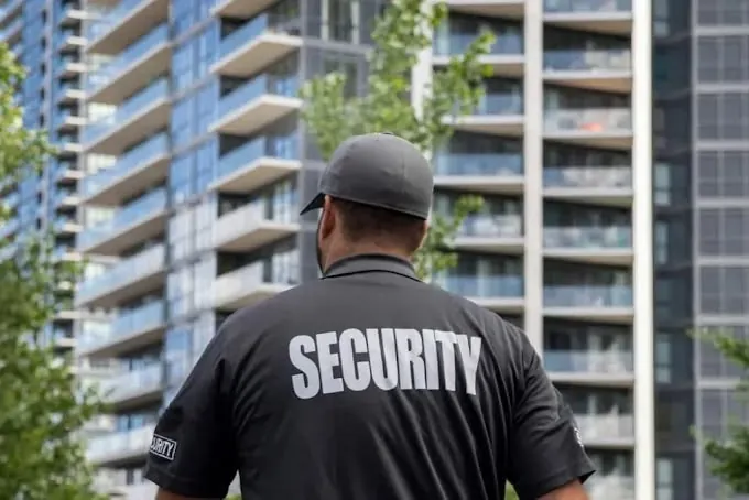 Security guard monitoring an apartment building