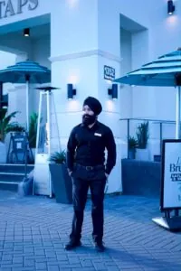 Professional security guard providing building security