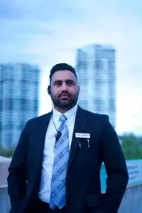 Professional security officer in formal suit