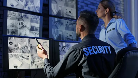 Security guards monitoring business premises to help prevent theft